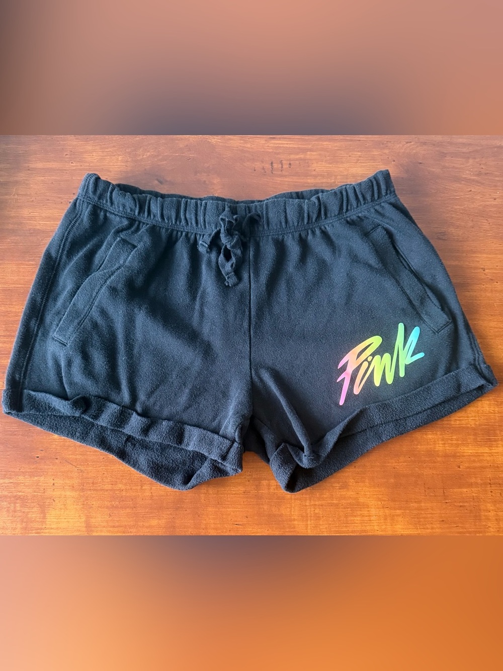 PINK Victoria’s Secret Black Rainbow Ombre Boyfriend Shorts S
